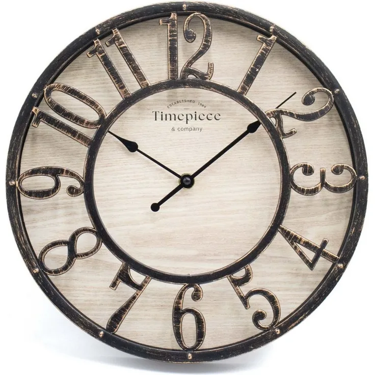 K&L Wall Art Wanduhr Industrielle Wanduhren Vintage Holzuhr Metall Optik (Leise Steampunk Uhr)