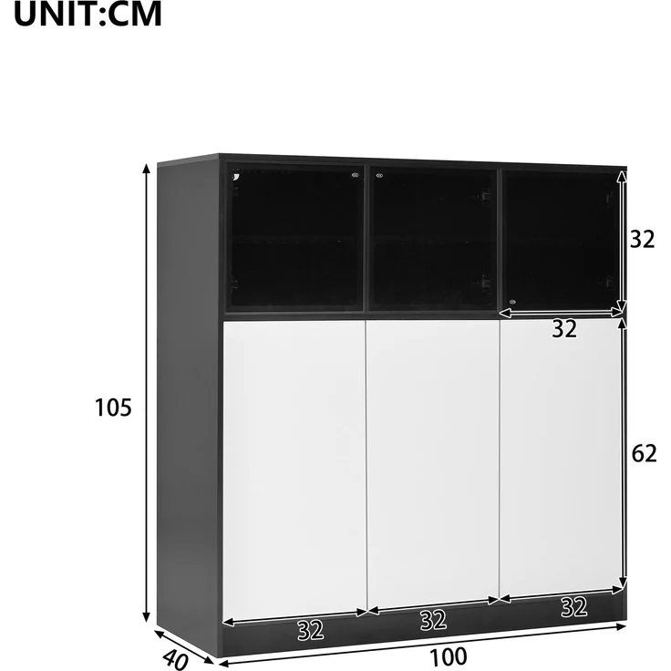 DESVIAE Sideboard mit LED-Beleuchtung und 6 Türen 100x105x40 cm Spanplatte Glas Schwarz Weiß – Bild 10