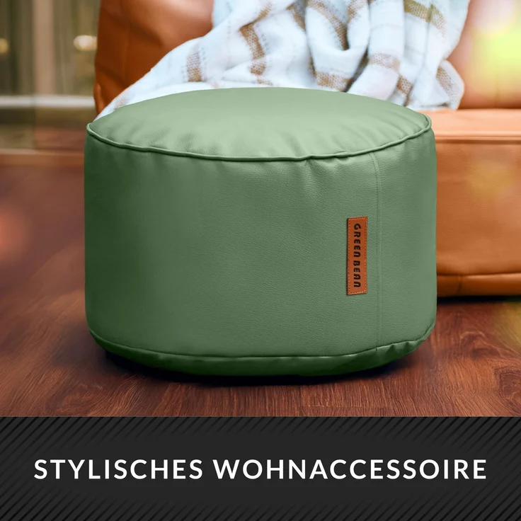 Green Bean® Sitzhocker aus Kunstleder - Pouf mit EPS Perlen Füllung - 43 x 30 cm - perfekte Ergänzung zum Sitzsack - Hellgrau-Grün – Bild 8