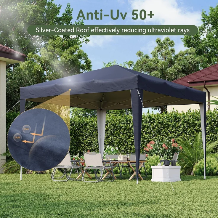 Aoxun Pop Up Pavillon 3x3 Wasserdicht, Metallrahmen-Schutzzelt, Höhe Verstellbar, 3mx3m Faltpavillon mit Tragetasche für Camping Party, Blau – Bild 3