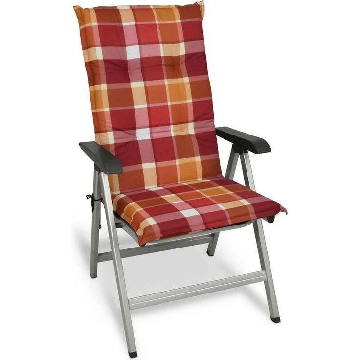 Beautissu Hochlehnerauflage 2er Set Hochlehner Auflagen Set 120x50 cm Polster Rot Kariert, 6cm Dicke Polsterauflage rutschfest UV-Lichtecht 5 Stuhlkissen – Bild 2