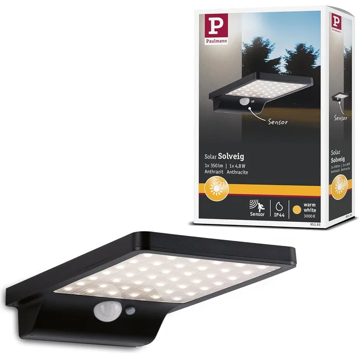 Paulmann 95393 Solar LED Außenwandleuchte Solveig schwarz IP44 3000K