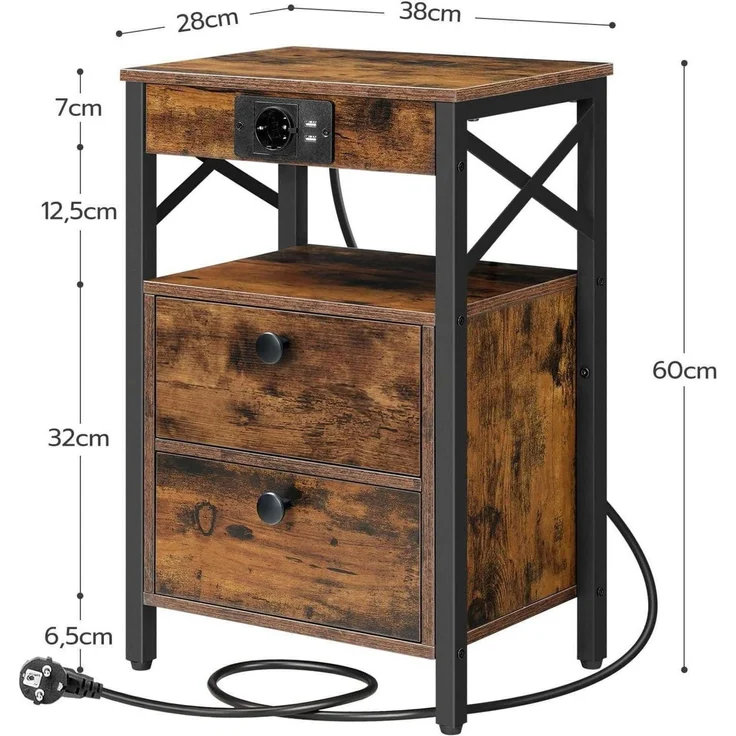 HOOBRO Nachttisch mit Ladestation 2 Klappschubladen USB Steckdose – Bild 3