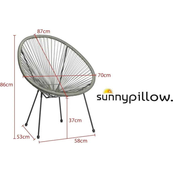 sunnypillow Gartenstuhl 2er Set Acapulco Gartenstühle mit Tisch, Grau – Bild 2