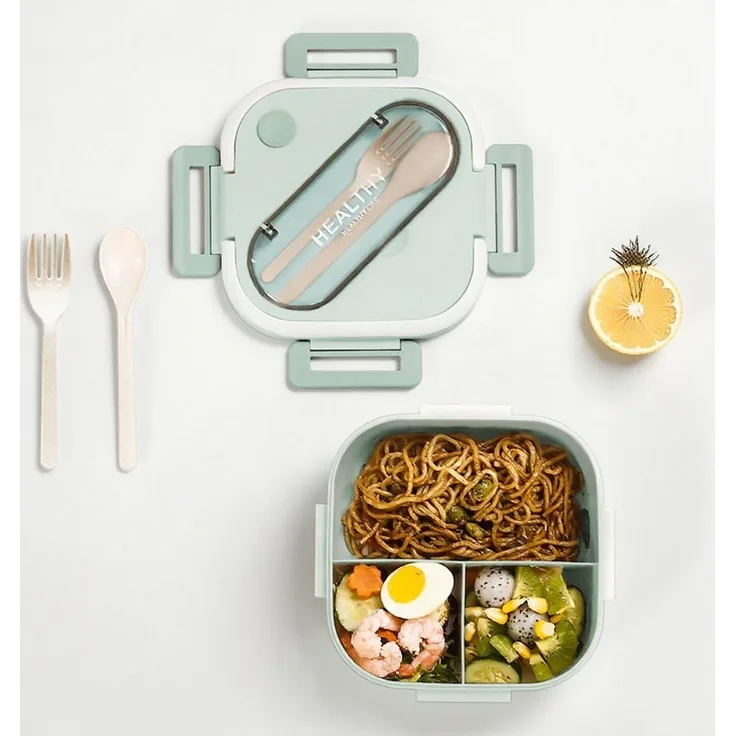 HT Lunchbox Lunch-Behälter (3 Fächer), Auslaufsicher & BPA-frei-mit Besteck, für Kinder und Erwachsene Brotdose mit Fächern