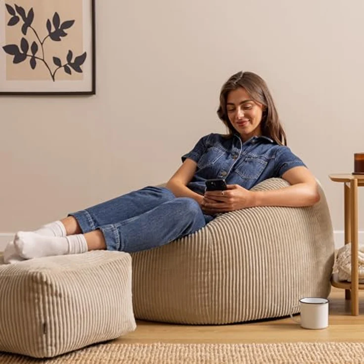 icon Sitzsack Erwachsene XXL mit Hocker aus Cord „Kingston“ (Spar-Set, 1 x Sitzsack XXL, 1 x Fußhocker), Sitzsack XXL, Made in Germany, für Erwachsene & Kinder, für Wohnzimmer – Bild 3