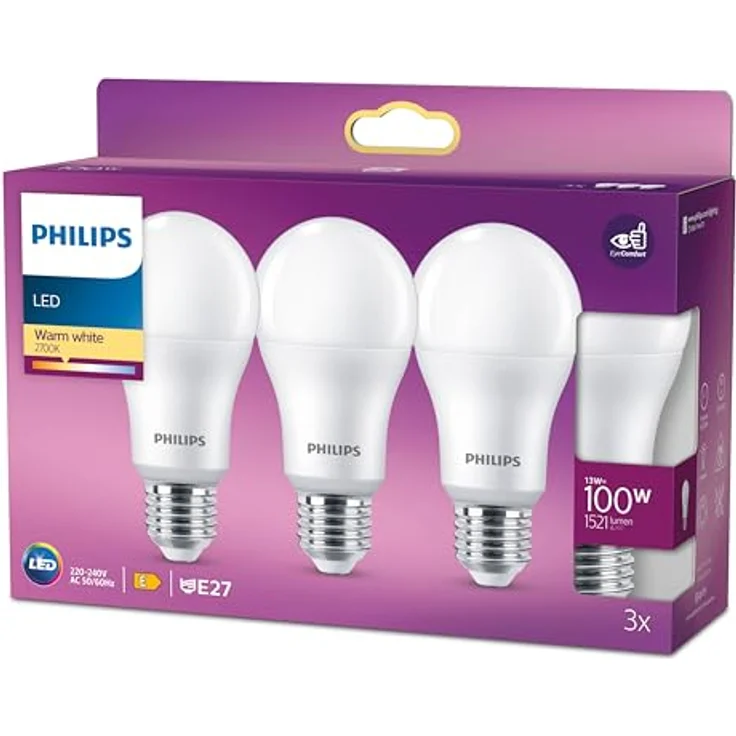 Philips LED Classic E27 Lampen 3-er Pack (100 W), matte LED Lampen mit warmweißem Licht, Lampen mit langer Nutzlebensdauer, neue Generation – Bild 2