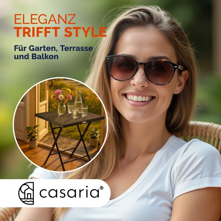 CASARIA® Gartentisch Wetterfest Polyrattan Anthrazit – Bild 5