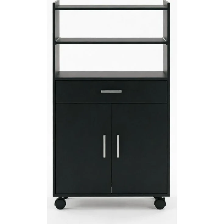 Mikrowellen-Küchenwagen aus MDF mit Rollen, Schublade und Schrank, 59x40x92 cm, Schwarz – Bild 4