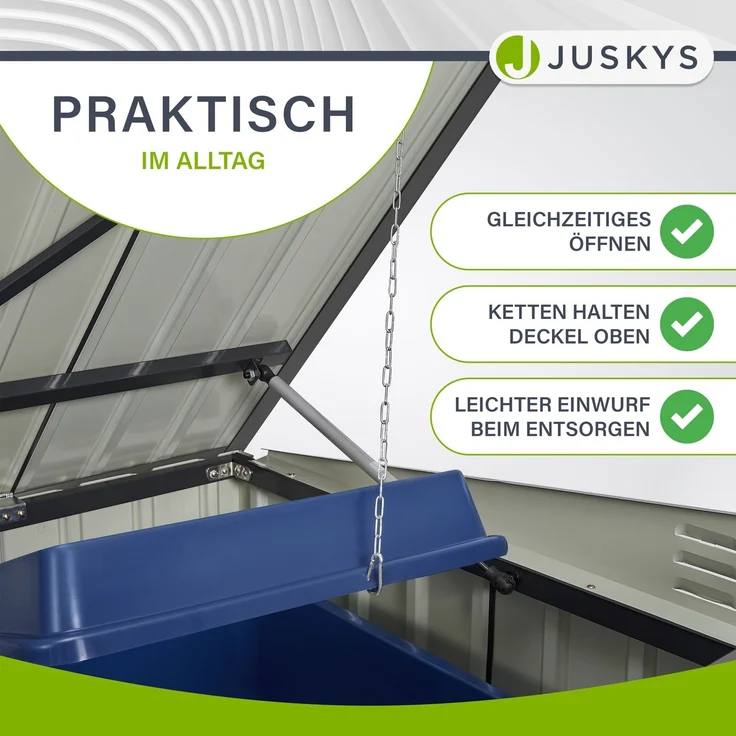 Juskys 3er Mülltonnenbox Namur 3 x 120 Liter Tonnen - 2 m² - 2 große Türen - Metall Mülltonnenverkleidung Müllbox Müllhaus Aufbewahrungsbox – Bild 6