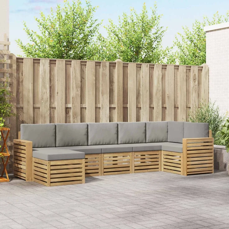 vidaXL Outdoor-Sofagarnitur 7 stk. 6-Sitzer Weiß und Hellgrau 3392201 – Bild 1