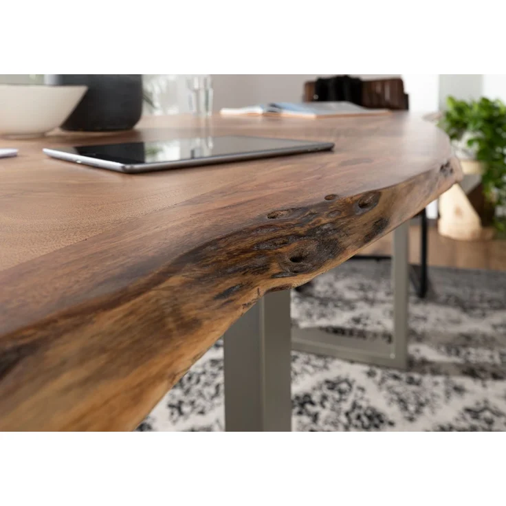 Baumtisch Akazie 220x100x76 natur Beine silber matt FREEFORM 3 – Bild 4