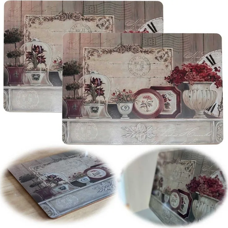 LS-LebenStil Platzset 2x Kork Tischset Platzset Vintage Blumen 40x30cm abwaschbar Rechteck, (Platzmatte abwaschbar Korkunterseite, 2-St, Placemate Tisch Untersetzer Unterlage Teller Geschirr Vasen)