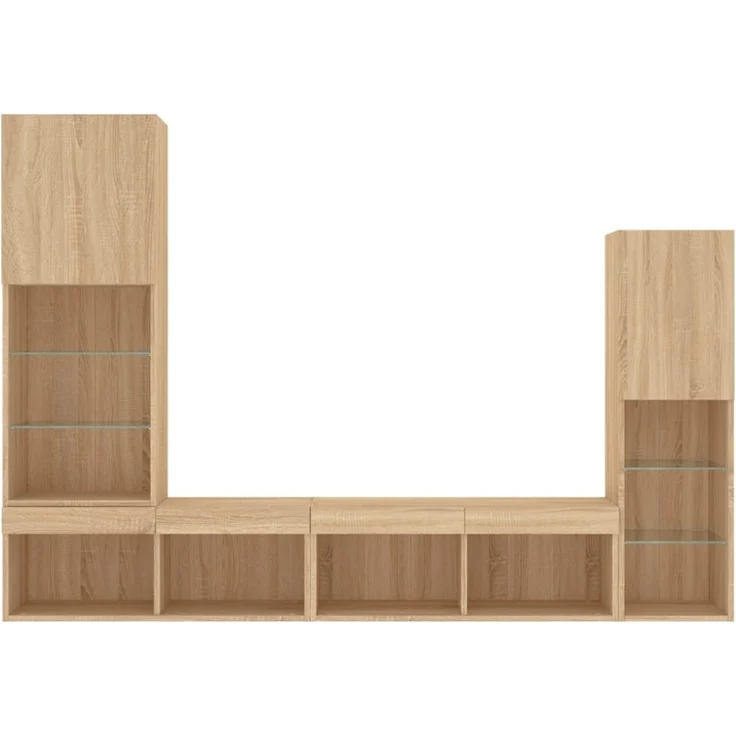 vidaXL 4-tlg. Wohnwand mit LED-Beleuchtung Sonoma-Eiche Holzwerkstoff 3216656 – Bild 2