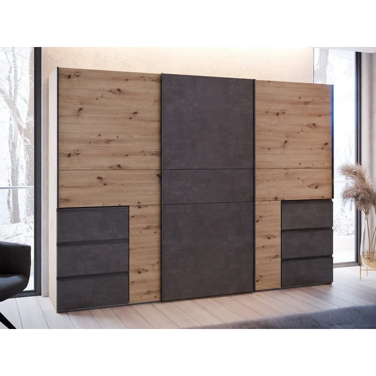 FORTE Schwebetürenschrank Schwebetürenschrank, Stauraum, 6 Schubkästen, erhältlich in 2 Dekoren – Bild 5