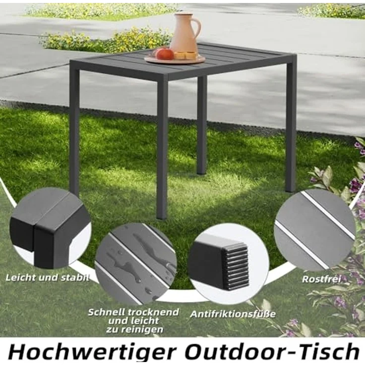 Melko Gartentisch Aluminium Beistell Balkontisch rechteckig Terrassentisch (1-St) – Bild 6