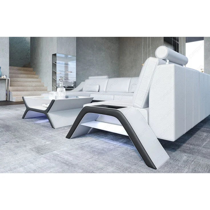 Sofa Dreams - XXL Wohnlandschaft Calabria – Leder Luxus - Büffelleder - weiß-schwarz - Links – Bild 6