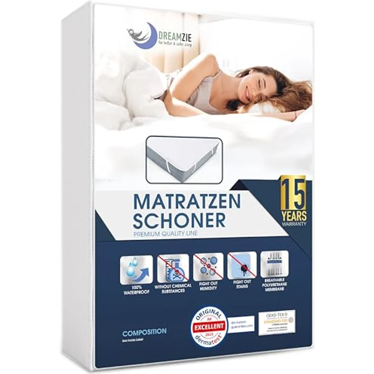 Matratzenschoner 200x220 cm Wasserdicht Oeko-TEX Zertifiziert von Dreamzie - Atmungsaktive Matratzenauflage – Bild 2