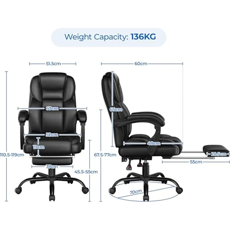 Yaheetech ergonomischer Bürostuhl Chefsessel mit Fußablage Fußstütze Schreibtischstuhl mit adaptiven Armlehnen Computerstuhl mit Hoher Rückenlehne höhenverstellbar für Büro Schwarz – Bild 4
