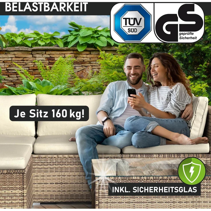 BRAST Gartenmöbel Lounge Sofa Couch Set Serenity Braun Poly-Rattan für 5 Personen – Bild 7