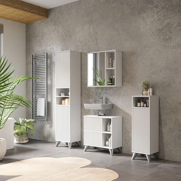 Badmöbel-Set Leano Weiß 4-teilig Vicco – Bild 4