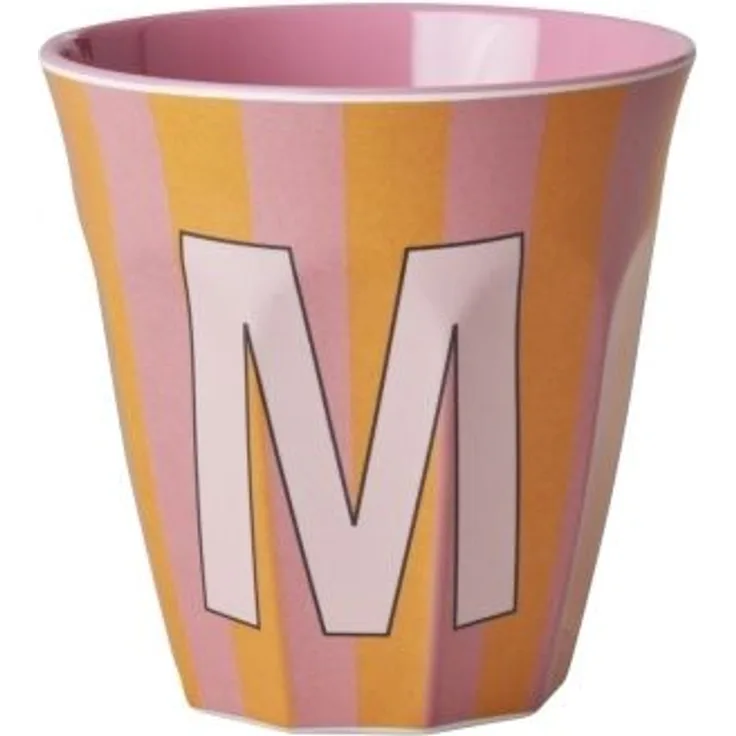 Rice Melamin Becher Buchstabe M / Streifen / Pink 250ml