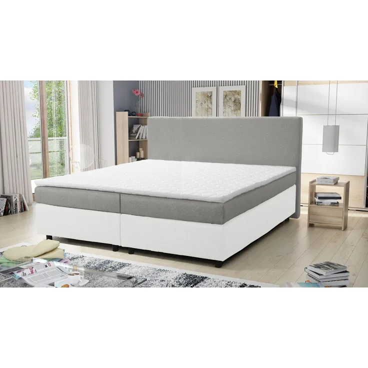 Boxspringbett 180x200 Hotelbett Bonellfederkern Bett Topper Paxos 6 Grau Weiß