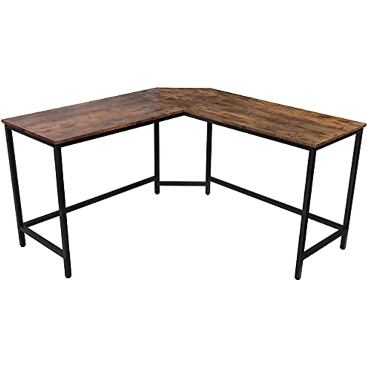 VENDOMNIA Schreibtisch industrial Design, aus Metall (Ablage oder Monitorständer, Schwarz Braun, Modellwahl, Eckscreibtisch, Computertisch, Bürotisch, L Form Arbeitstisch), Vintage Retro Laptop und PC Tisch – Bild 2