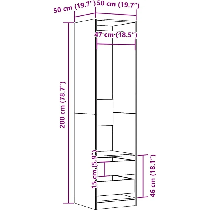 vidaXL Kleiderschrank Artisan-Eiche 50x50x200 cm Holzwerkstoff 3318629 – Bild 9