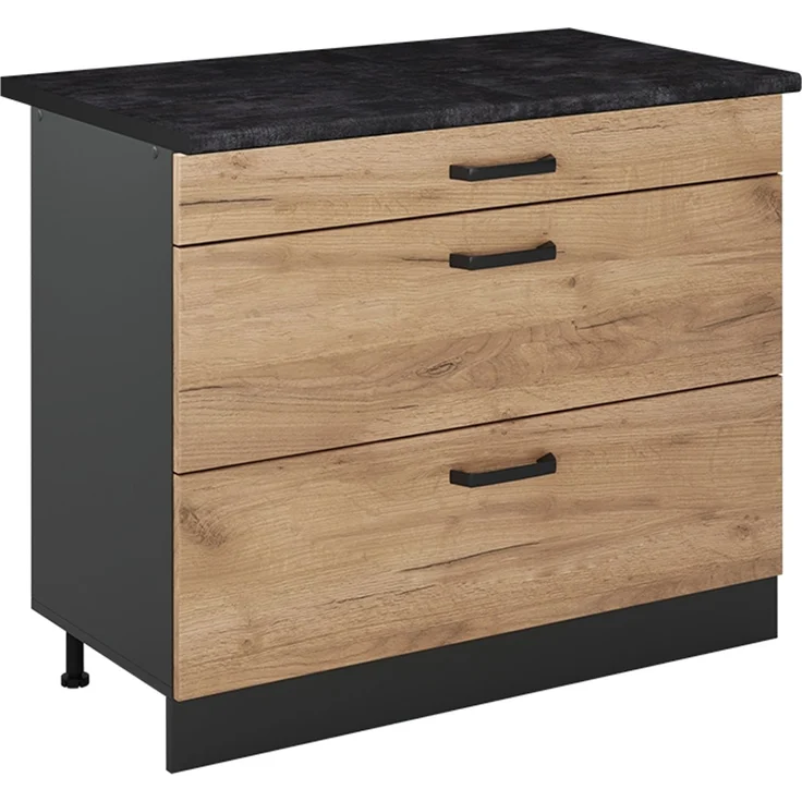 Küchenunterschrank R-Line Goldkraft Eiche/Anthrazit 100 cm Arbeitsplatte Anthrazit Vicco – Bild 1
