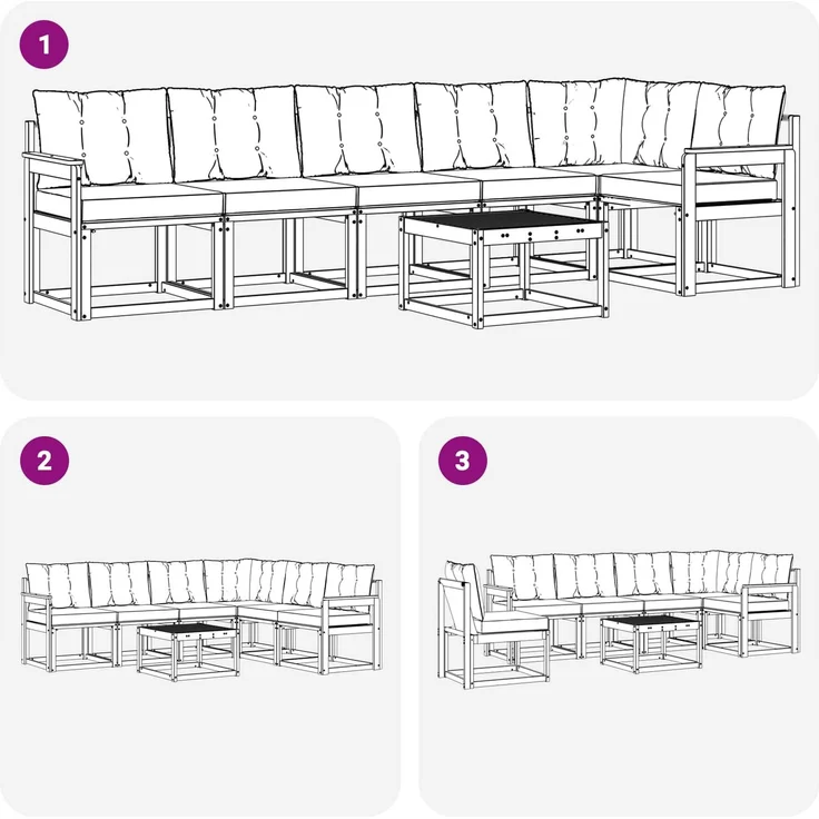 vidaXL Outdoor-Sofagarnitur 7 stk. 6-Sitzer Weiß und Hellgrau 3389541 – Bild 9