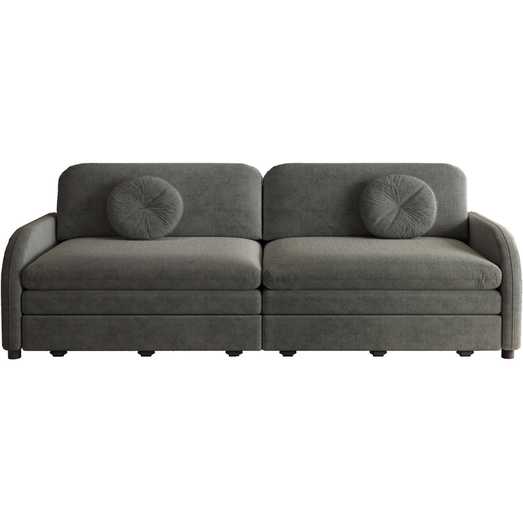 ZUBALIYA 206 cm King-Size ausziehbares 3-Sitzer-Sofa, 3-in-1 Schlafsofa, mit losen Kissen und Stautaschen an beiden Seiten, Chenille-Sofa mit Schlaffunktion, Grau, H 89 × T 205 × B 84 cm – Bild 16