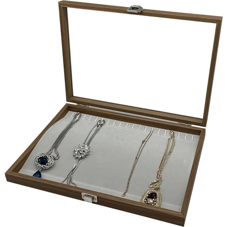 mixed24 Schmuckkasten Holz Ketten Halsketten Armbänder mit Deckel, Deckel aus Echtglas – Bild 1