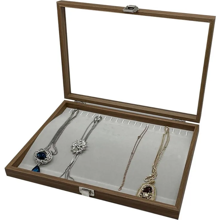 mixed24 Schmuckkasten Holz Ketten Halsketten Armbänder mit Deckel, Deckel aus Echtglas