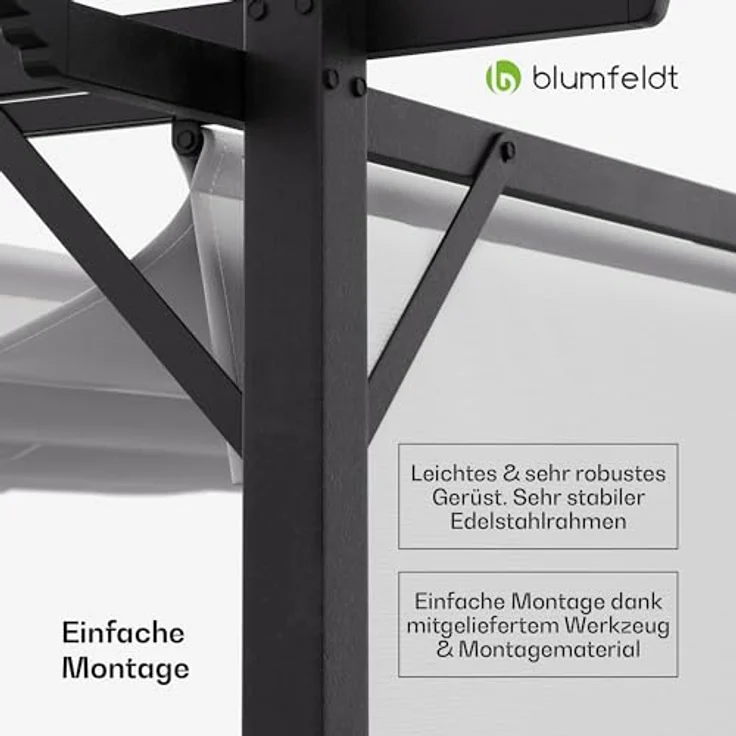 blumfeldt Pavillon Pantheon Robust Pergola 3x4 m, wetterbeständig mit Stahlrahmen und Polyesterdach, inklusive seitlichen Rollläden – Bild 7