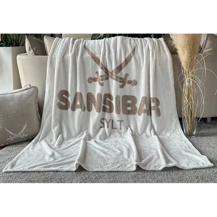 Sansibar 'Sylt' Wohndecke, Mikrofaser Fleece offwhite/taupe, 150 x 200 cm