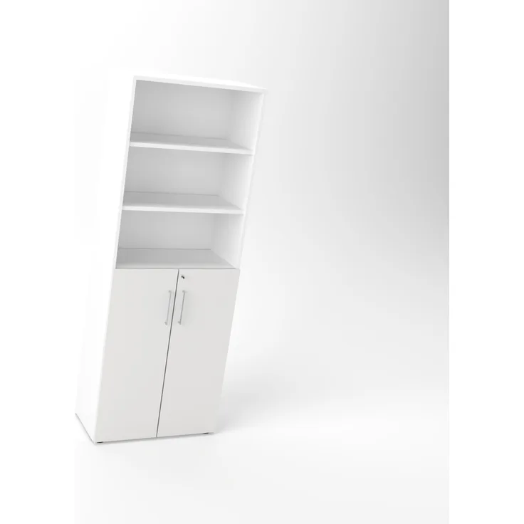 Rheinland Möbel Flügeltürenschrank Cabino 80×42×216 cm – abschließbarer Aktenschrank 3OH mit Regalaufsatz 3OH in Weiß/Grau mit 110° Drehtüren & Metallgriff