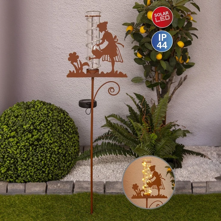 Solarleuchte Regenmesser für Garten Rost Optik Außen Solarlampe Solar 5282614 – Bild 2