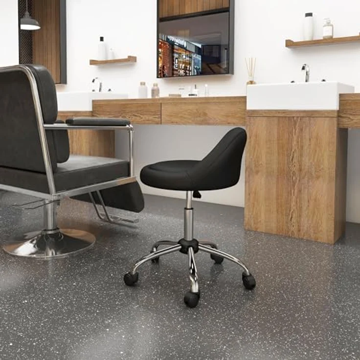 HOMCOM Rollsitz Höhenverstellbarer Arbeitshocker mit Rädern (Salonstuhl, 1 St, Bürohocker), Schwarz Ø50x63-83 cm – Bild 10