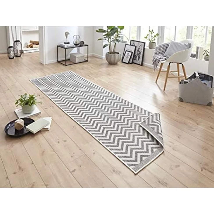 In- & Outdoor Wendeteppich Palma Grau Creme - 80x250x0,5cm