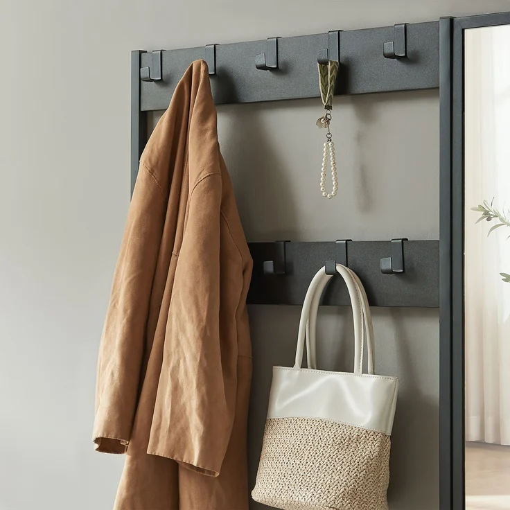 Garderobenständer Napinerg mit Spiegel und Schuhregal 185x98x34 cm Schwarz [en. casa] – Bild 2