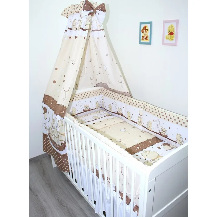 Primawela Babybettwäsche Baby Bettset- 6 teiliges mit 420 Nestchen Vollstoff Himmel Bettwäsche