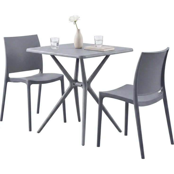 Gartenmöbel-Set GRETA mit 2 Stühlen - 156x72x81cm, Kunststoff, Grau | Balkonset Gartenset Tisch mit Stühlen Bistroset Outdoor – Bild 1