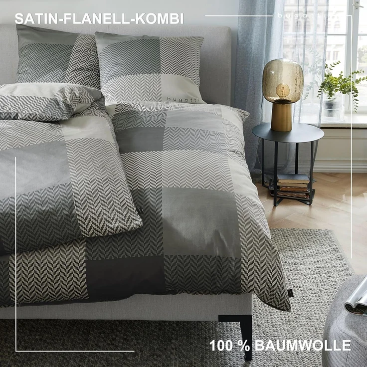 IBENA Bettwäsche BUGATTI Flanell BL 155x220 cm grau Bettbezug Bettzeug – Bild 2
