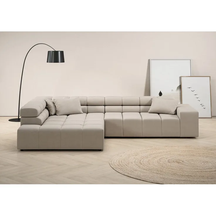 INOSIGN Ecksofa Ancona incl. Kopfteilverstellung, Zierkissen Breite 319cm, L-Form, wahlweise motorische Sitztiefenverstellung, auch in Cord + Easy Care