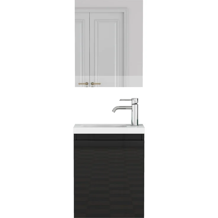 Badezimmerschrank mit Keramikwaschbecken und Spiegel, wandmontiert, 39,8x24,8x48 cm, Schwarz – Bild 8