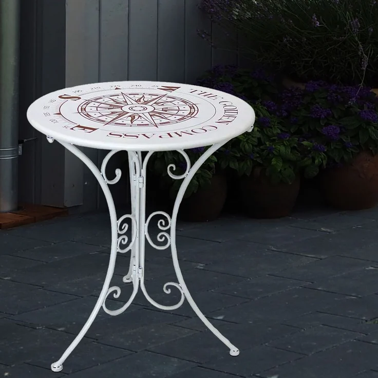 Bistrotisch, Kompass-Design, Eisen, weiß, 60 cm – Bild 4