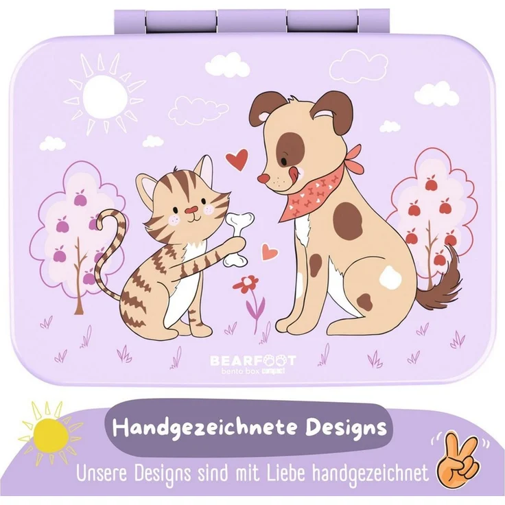 BEARFOOT Lunchbox Brotdose mit Fächern,auslaufsicher - Hund & Katze lila 650ml, PP, ABS, Silikon, Kindergarten und Schule - Mädchen und Jungen, Vesperbox, Snackbox – Bild 3