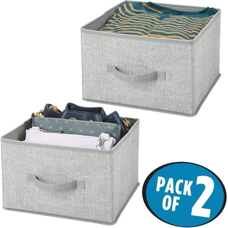2er-Set Aufbewahrungsbox mDesign Stoffbox mit Griff aus Kunstfaser grau – Bild 2