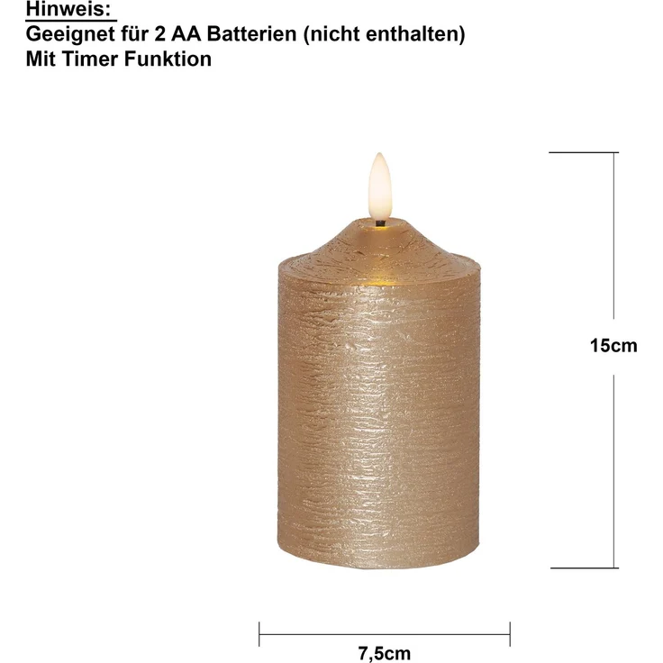LED Echtwachskerze -Flamme', Batterie, Timer, Gold, 15cm – Bild 7